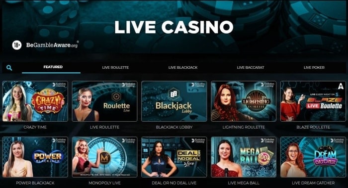 21.co.uk live casino homescreen